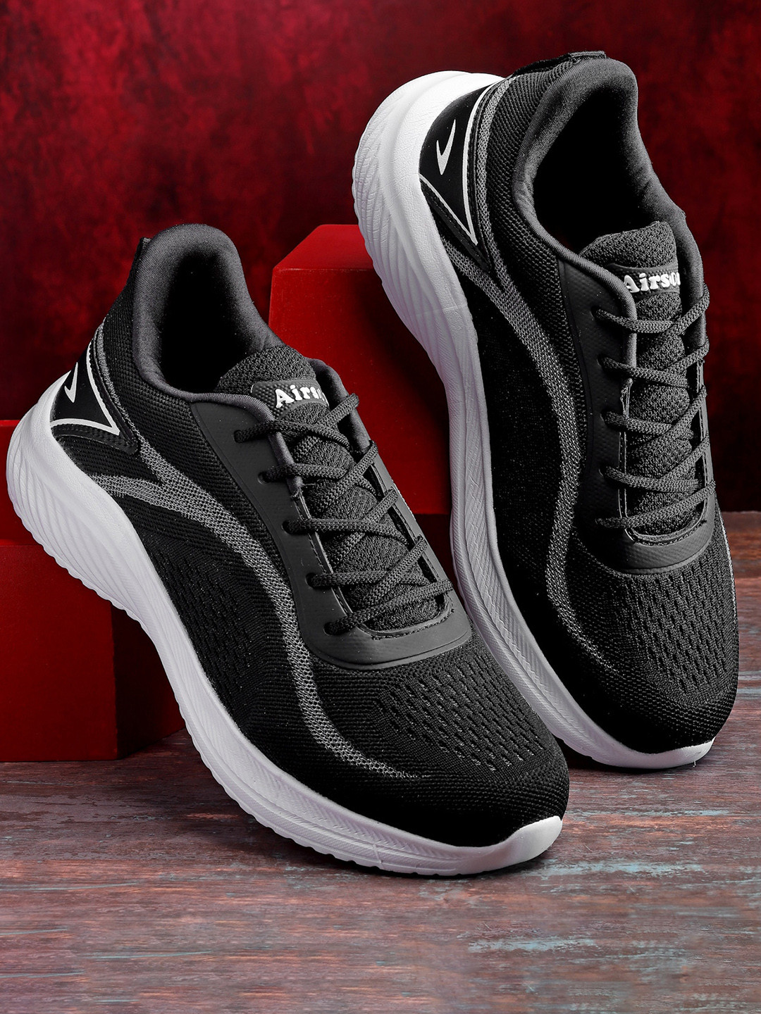 

Airson Men Textured Running Shoes, Black