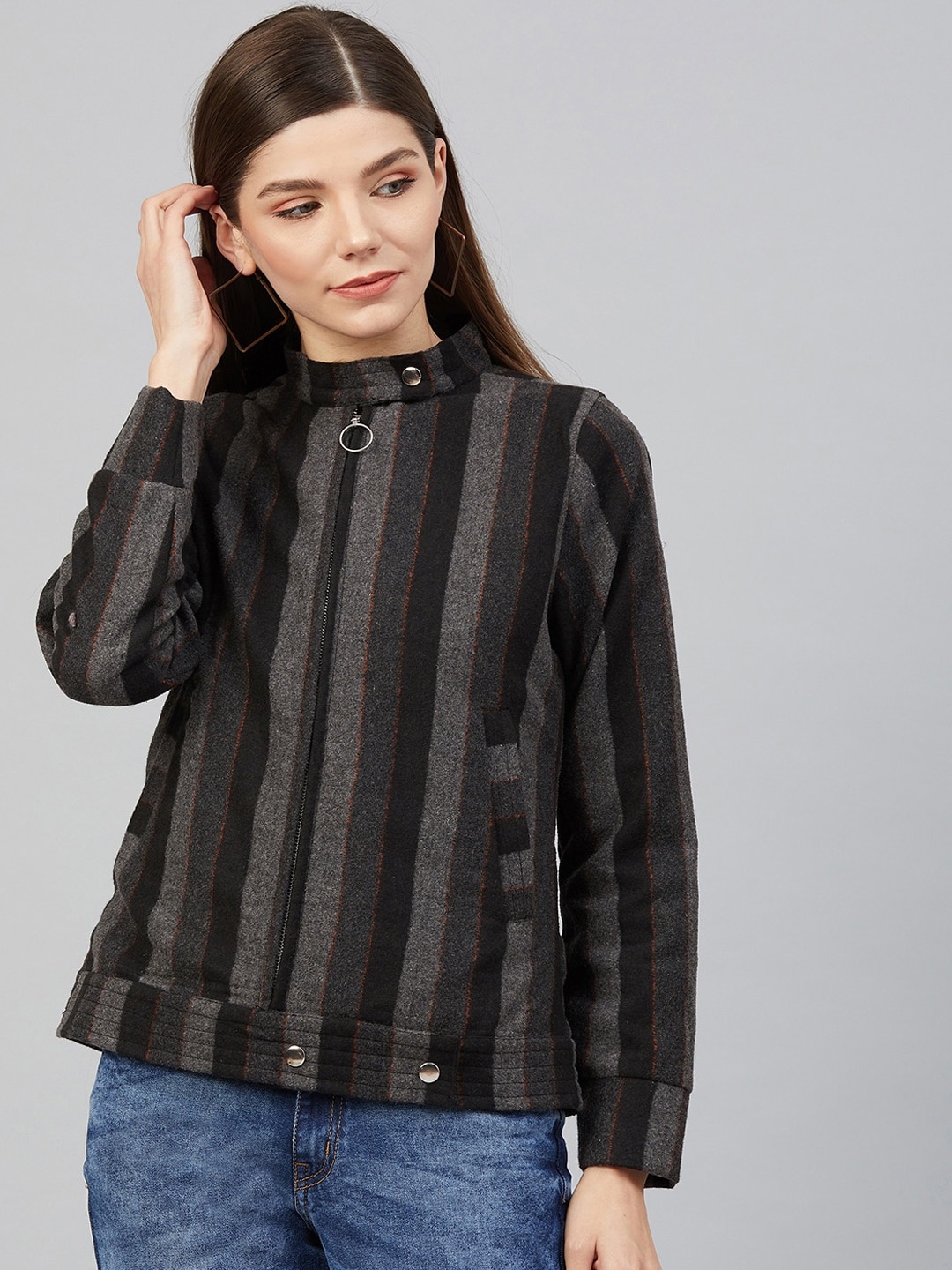 

Marie Claire Black Striped Woollen Tailored Jacket