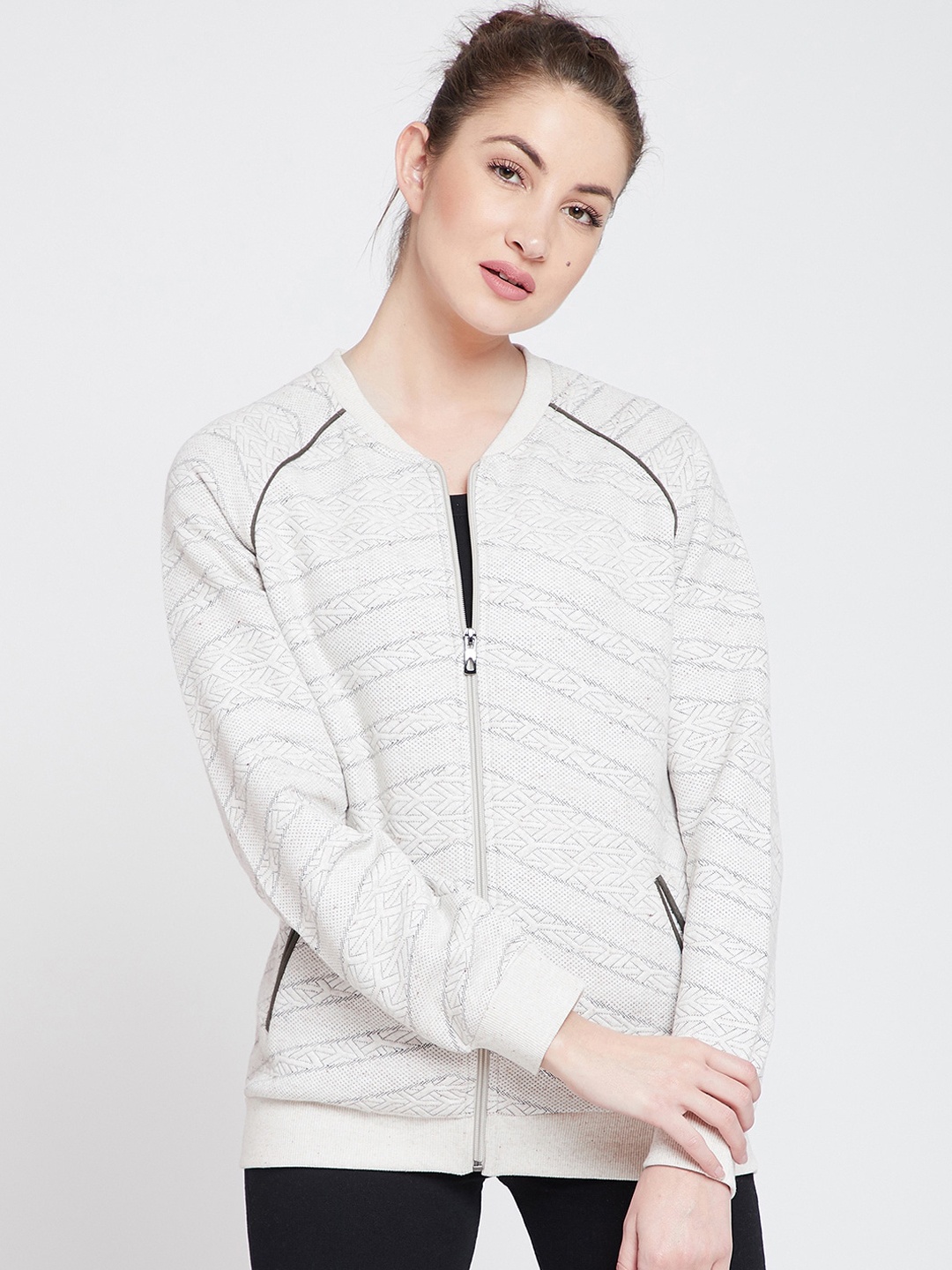 

Marie Claire White Geometric Printed Sporty Jacket