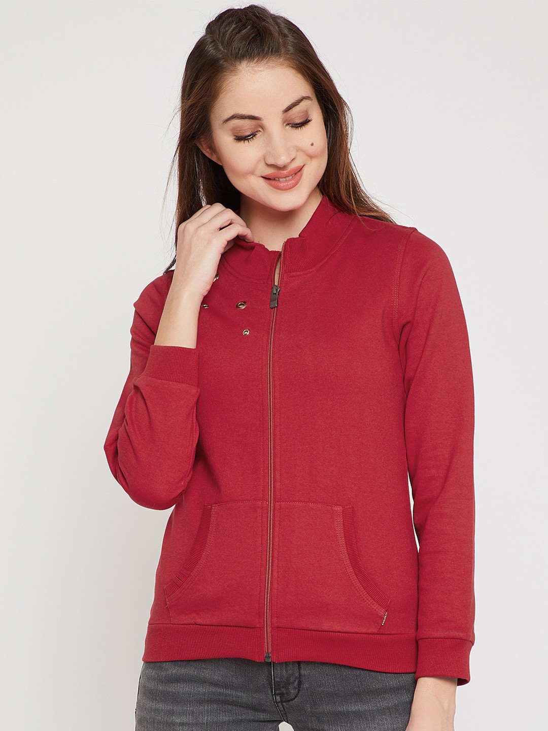 

Marie Claire Red Mock Collar Fleece Front-Open Sweatshirt
