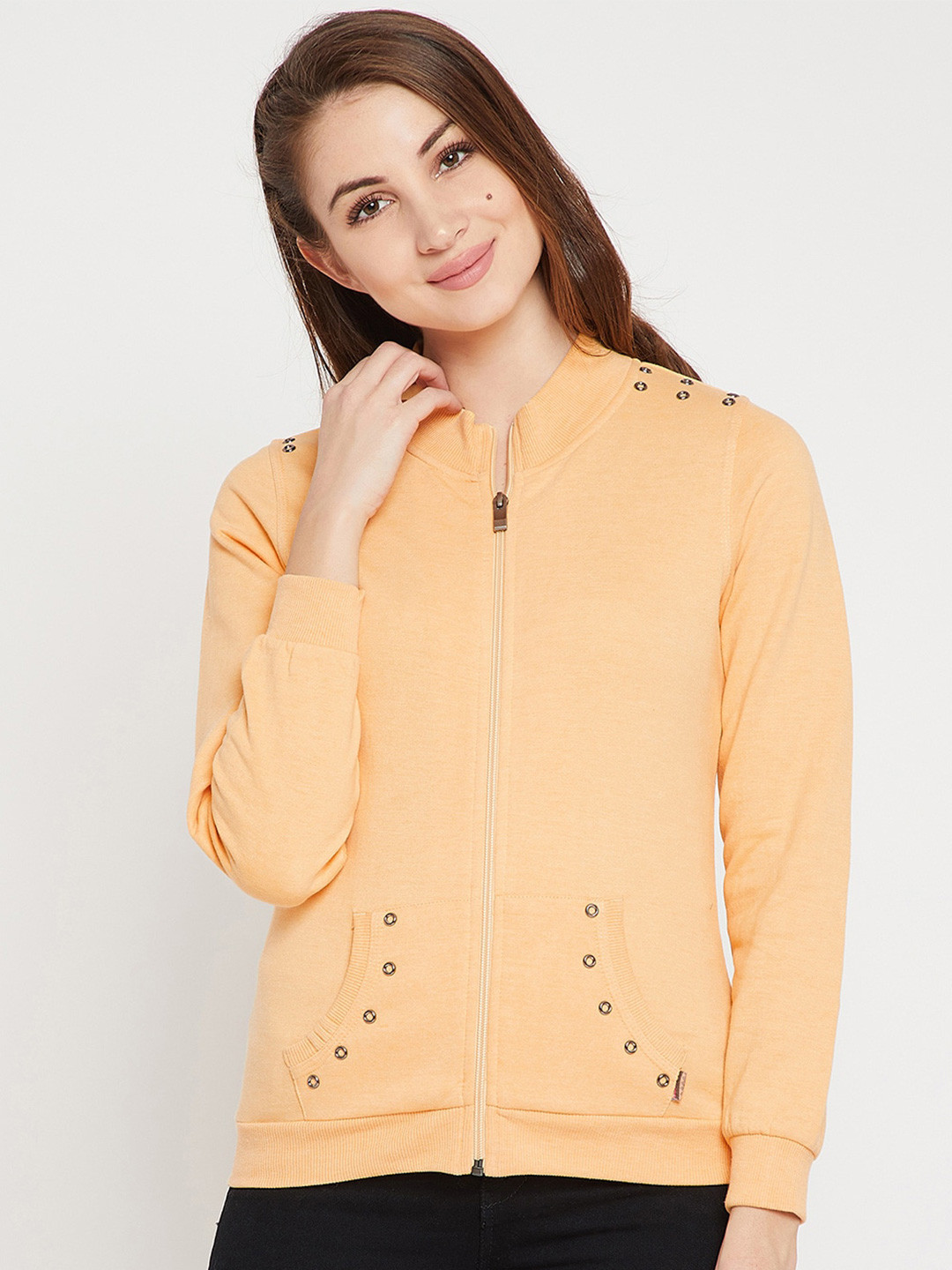 

Marie Claire Yellow Mock Collar Fleece Front-Open Sweatshirt