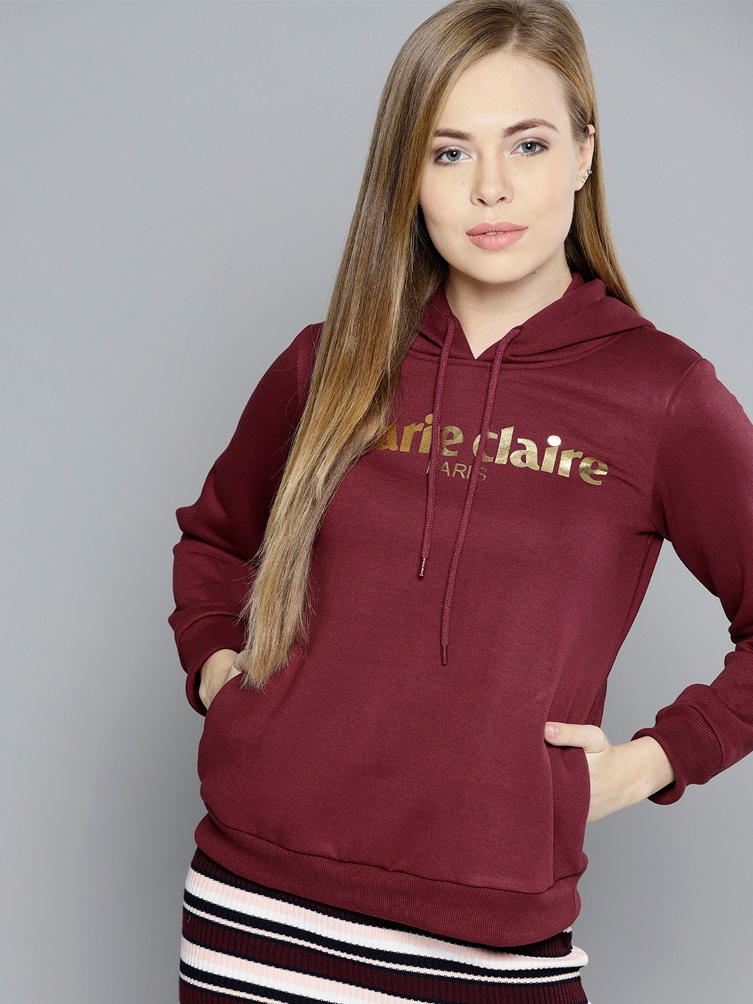 

Marie Claire Maroon Hooded Fleece Pullover Sweatshirt
