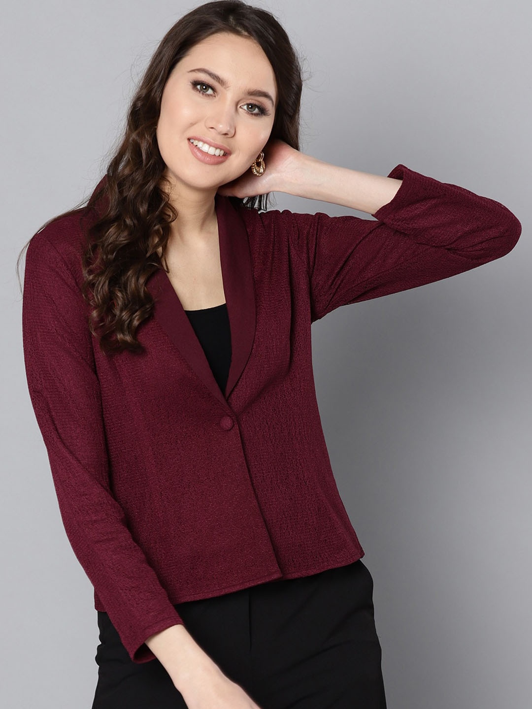 

Marie Claire Shawl Collar Single Breasted Blazers, Maroon