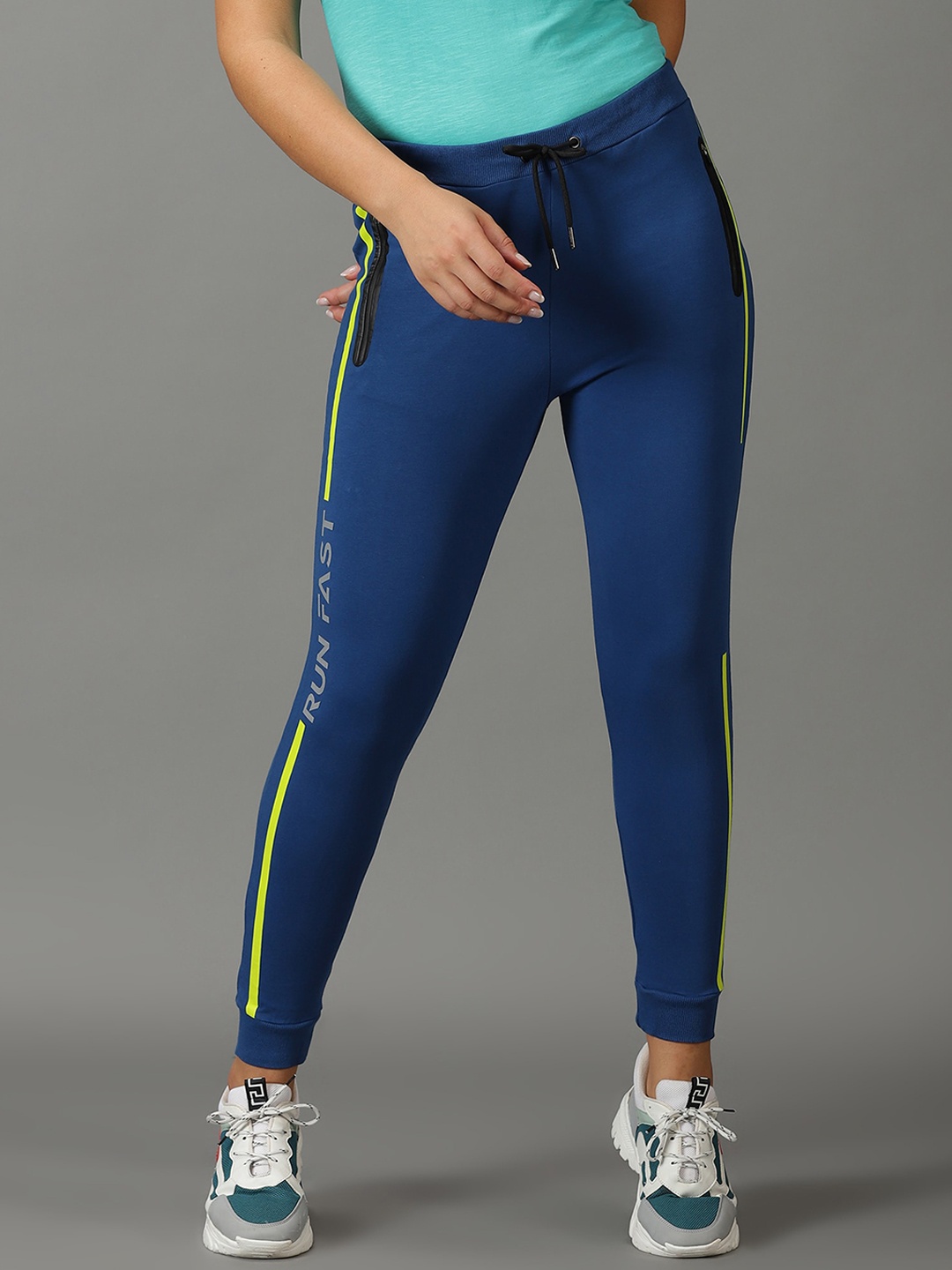 

DOMIN8 Women Mid Rise Joggers, Blue