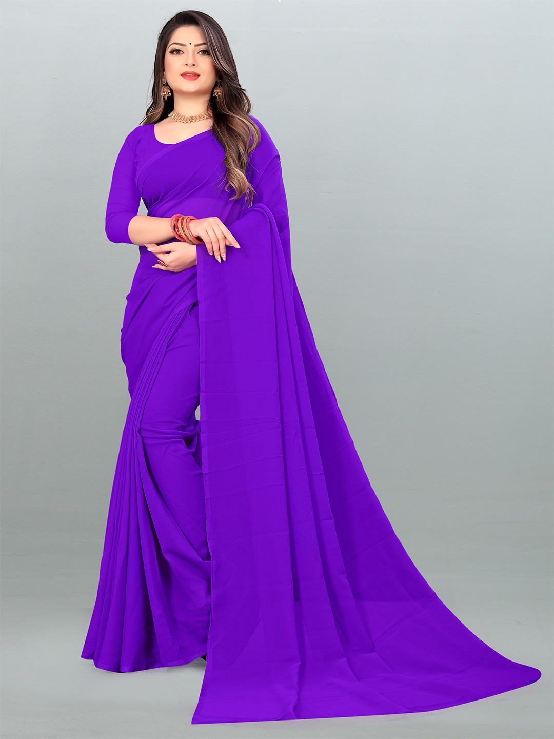 

Moda Rapido Georgette Saree With Unstitched Blouse Piece, Purple