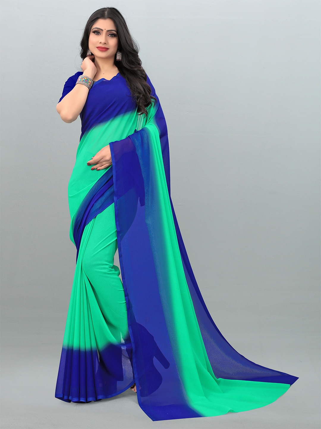

Moda Rapido Colourblocked Georgette Saree, Blue