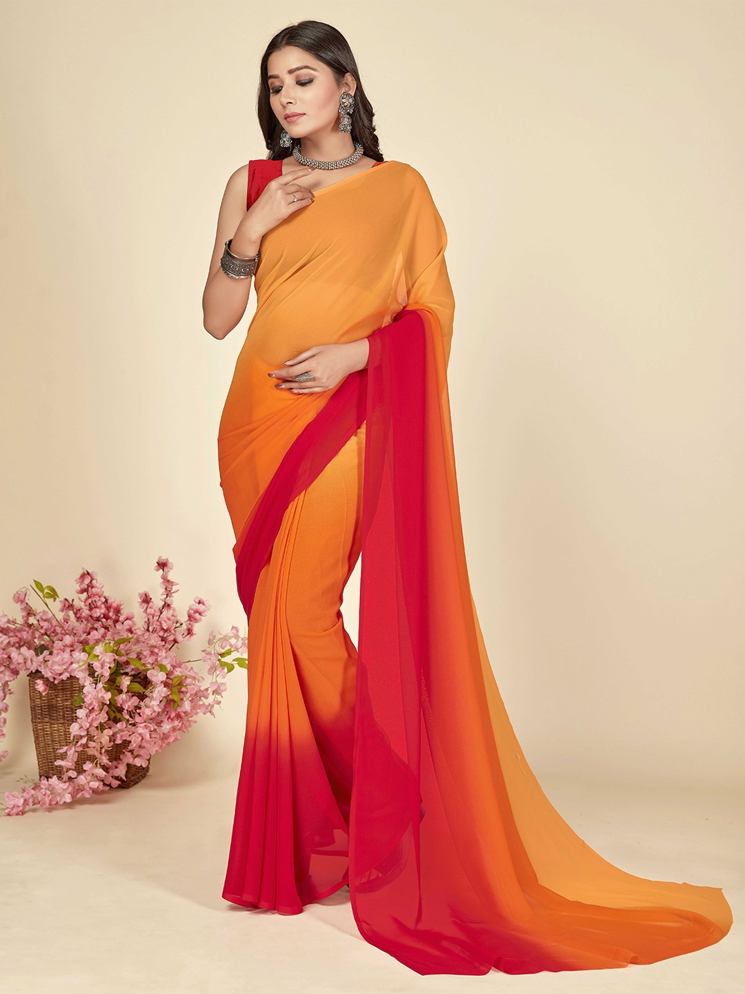 

Moda Rapido Ombre Georgette Saree, Pink