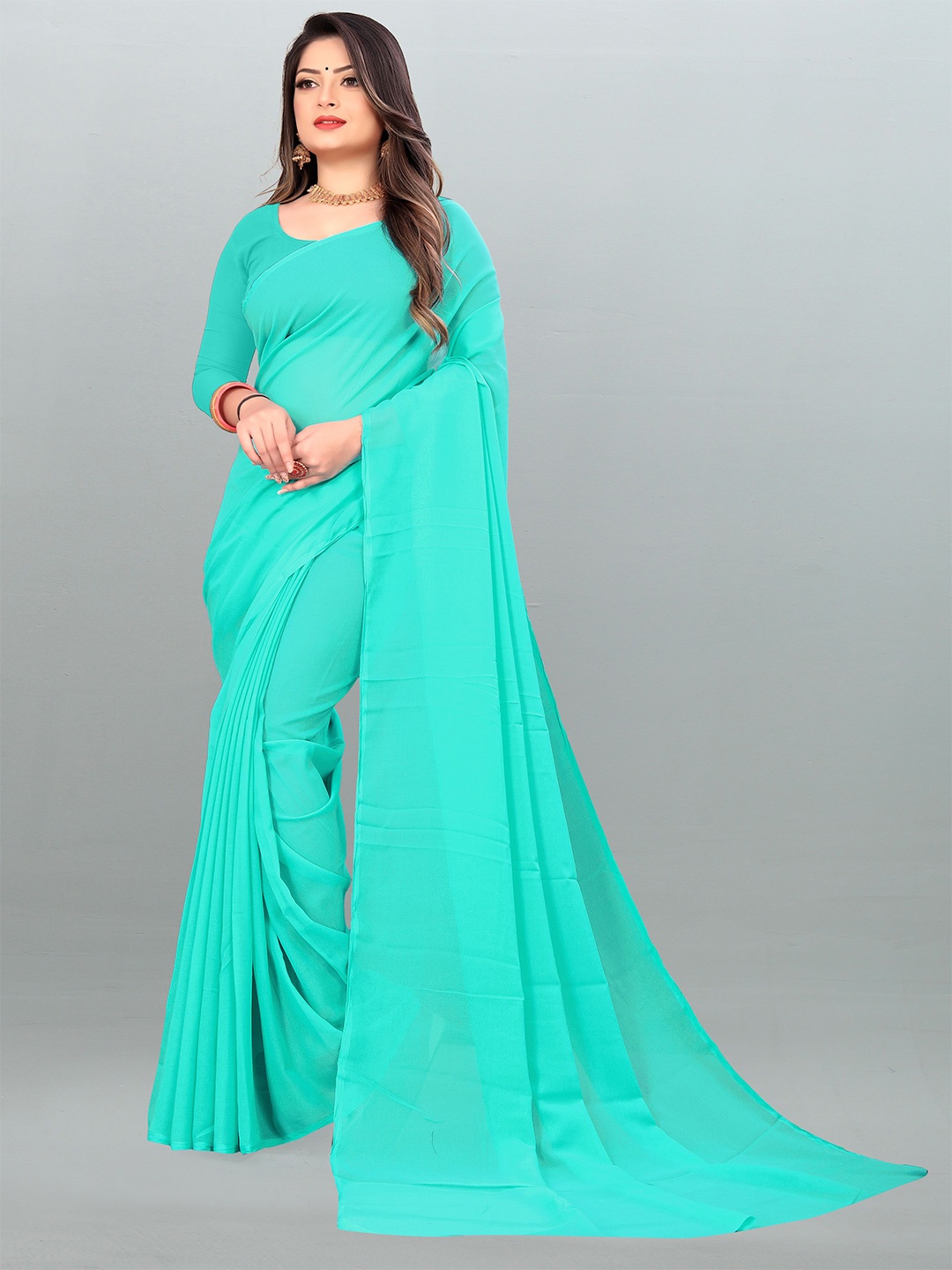 

Moda Rapido Georgette Saree With Unstitched Blouse Piece, Blue