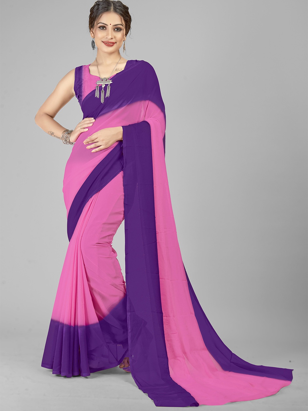 

Moda Rapido Colourblocked Georgette Saree, Purple