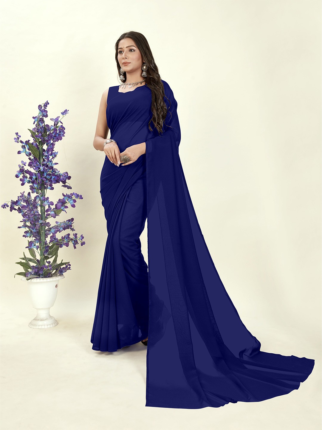 

Moda Rapido Georgette Saree With Unstitched Blouse Piece, Blue
