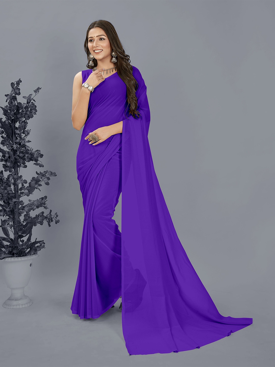 

Moda Rapido Poly Georgette Saree, Purple