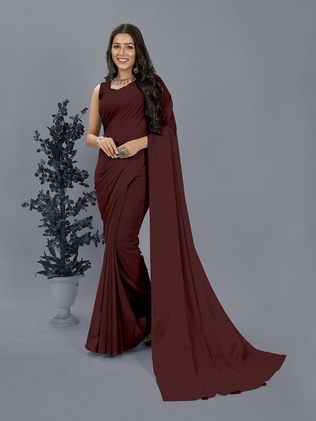 

Moda Rapido Poly Georgette Saree, Brown