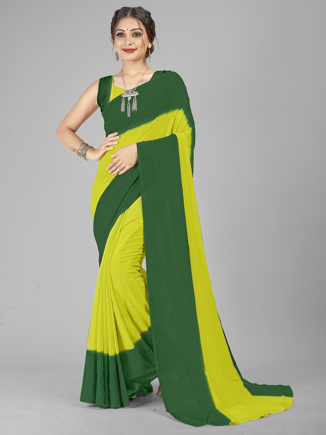 

Moda Rapido Ombre Poly Georgette Saree, Green