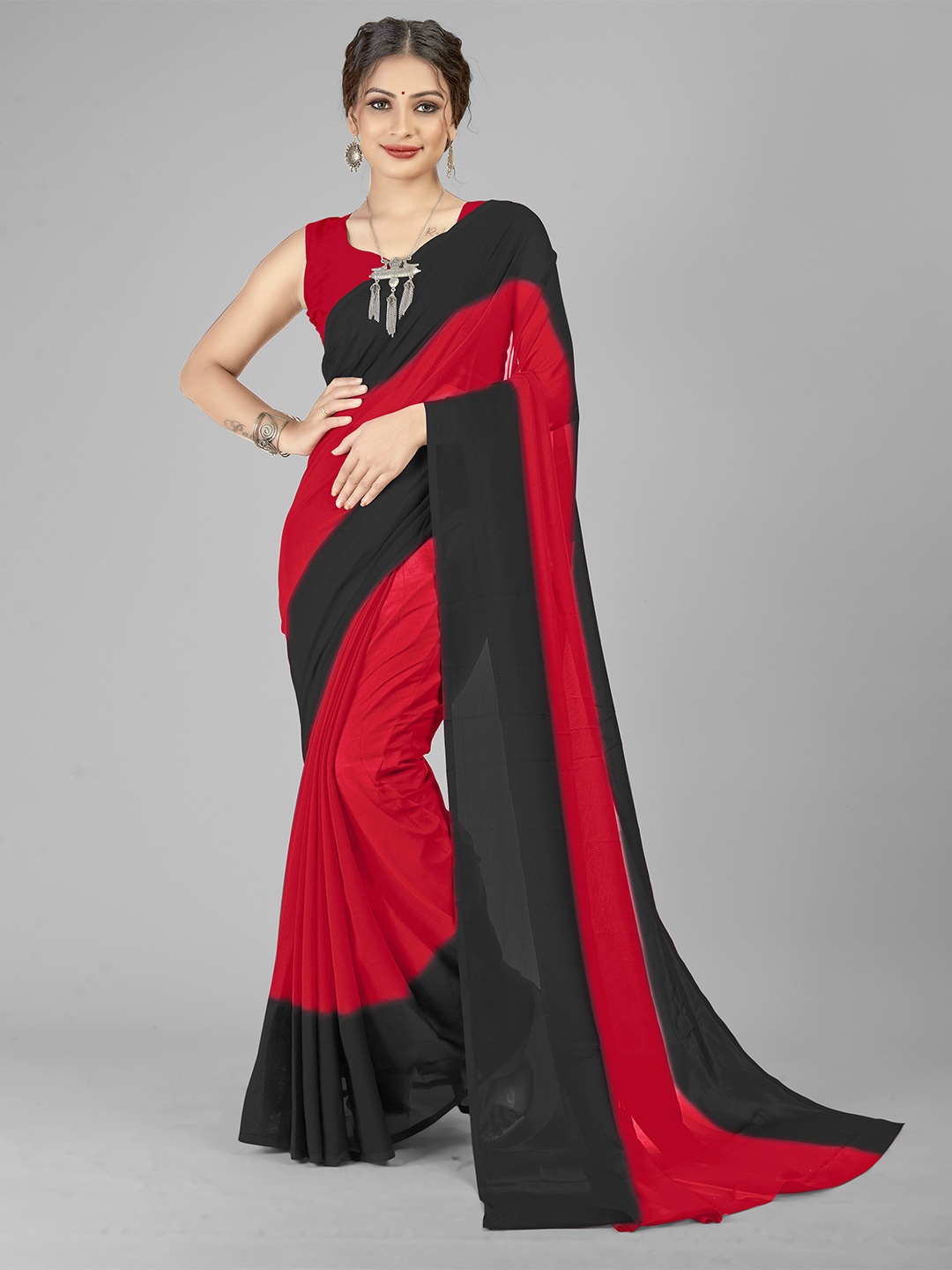 

Moda Rapido Ombre Poly Georgette Saree, Red