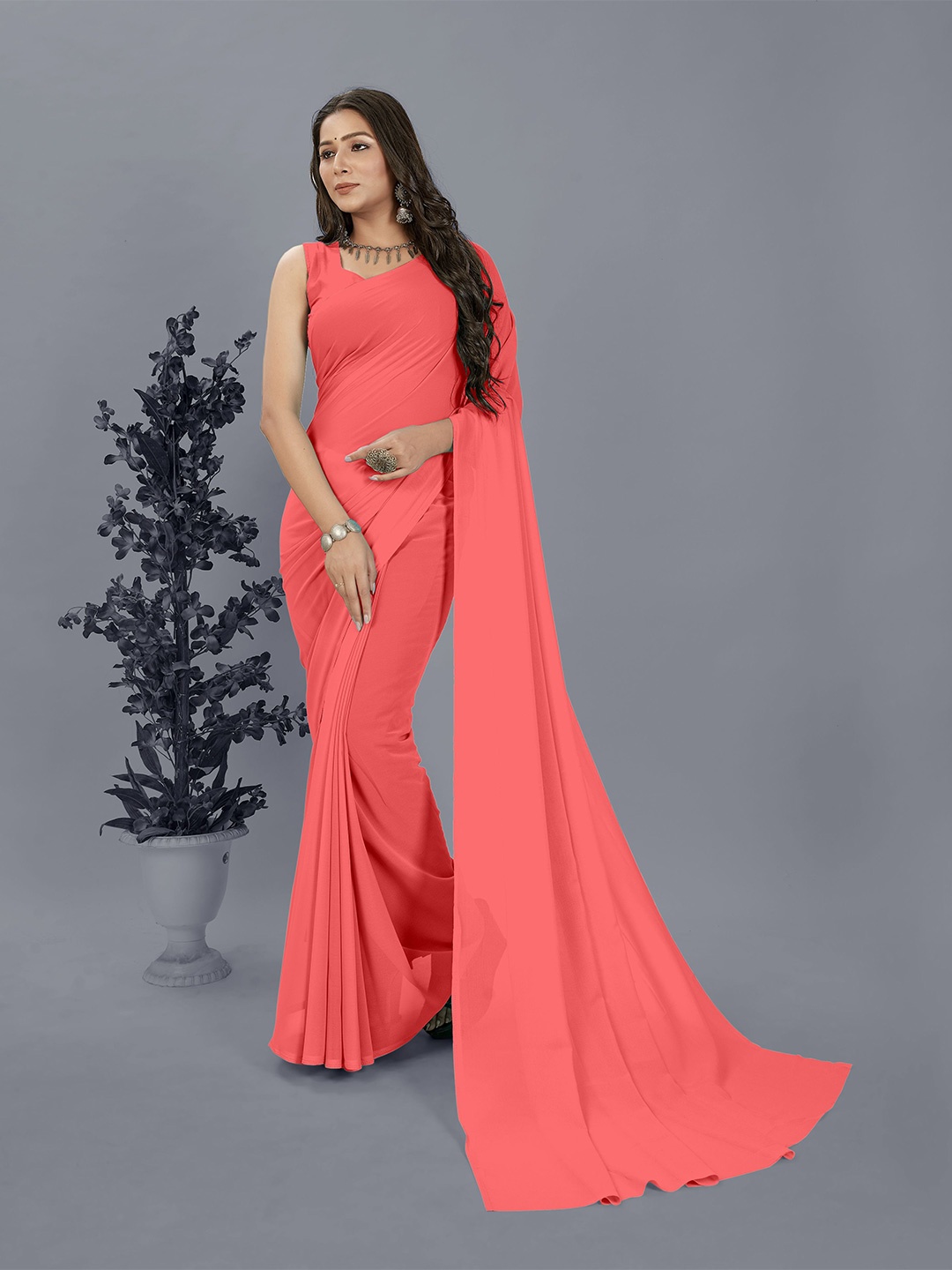 

ANAND SAREES Poly Georgette Saree, Orange