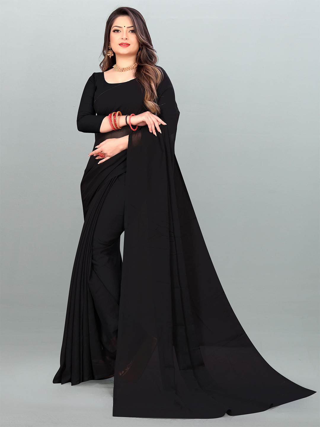 

Moda Rapido Poly Georgette Saree, Black