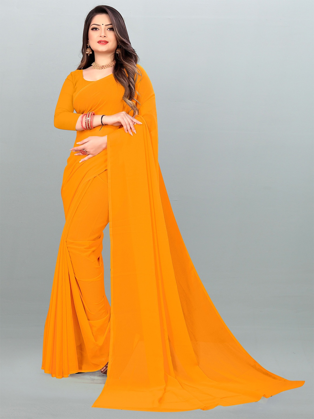 

Moda Rapido Solid Georgette Saree, Yellow