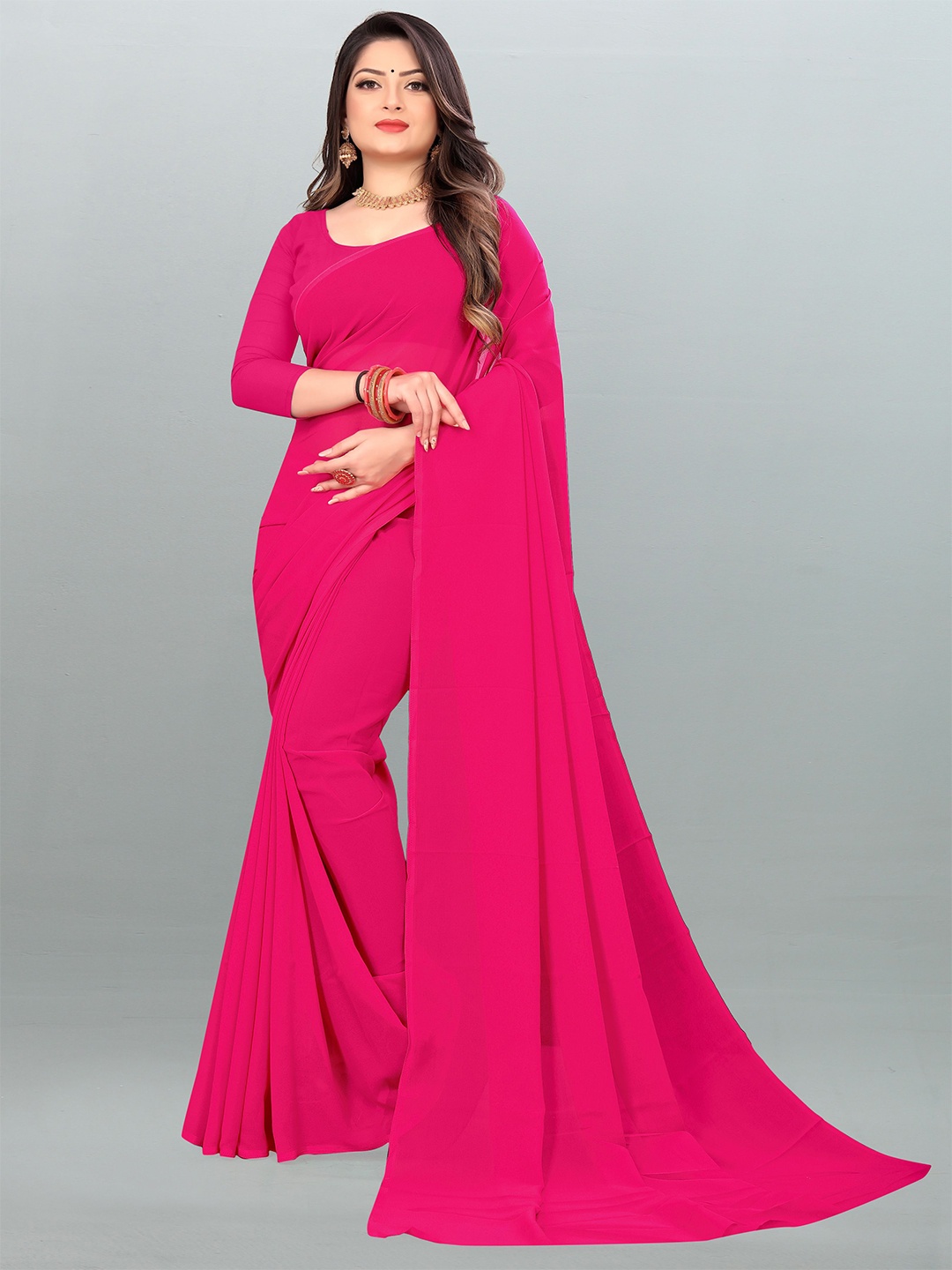 

Moda Rapido Solid Georgette Saree, Pink