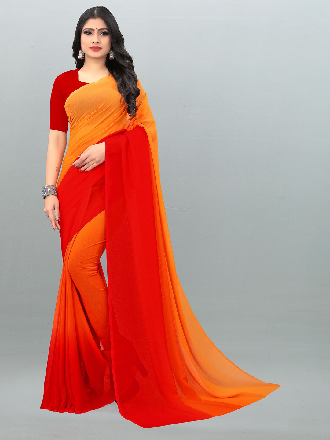 

Moda Rapido Colourblocked Dyed Saree, Red