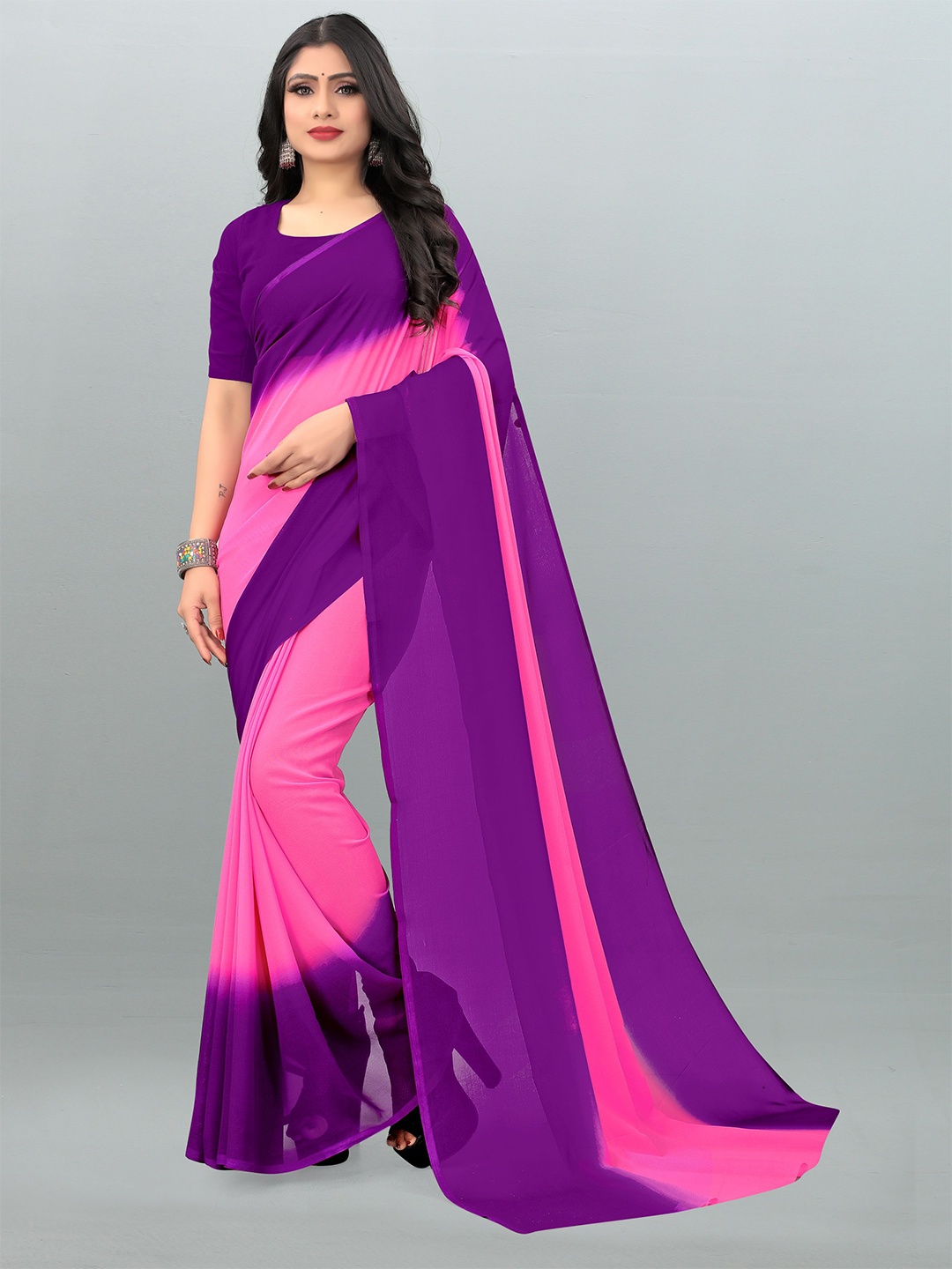 

Moda Rapido Colourblocked Saree With Unstitched Blouse Piece, Purple