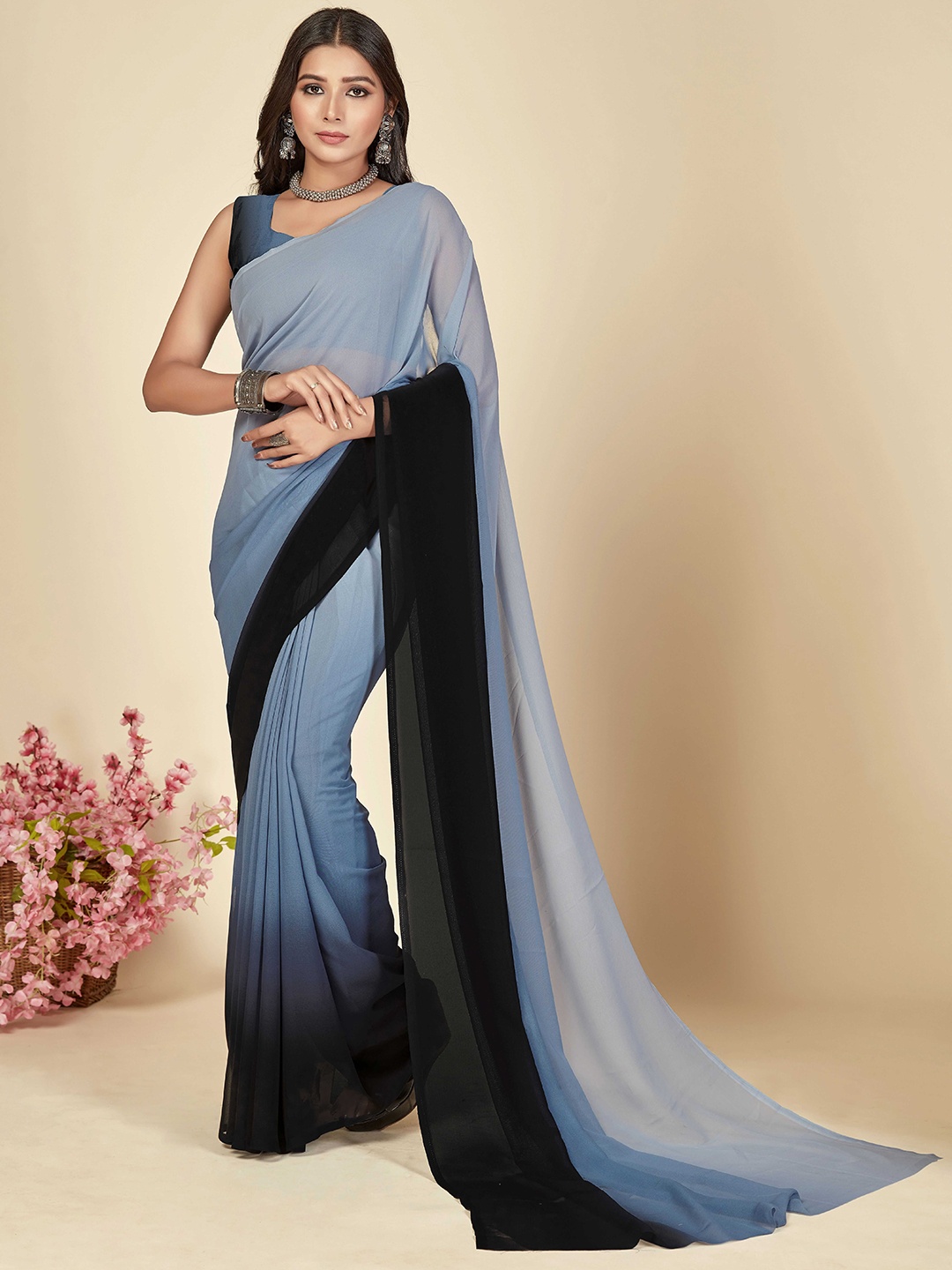 

Moda Rapido Ombre Printed Saree, Black