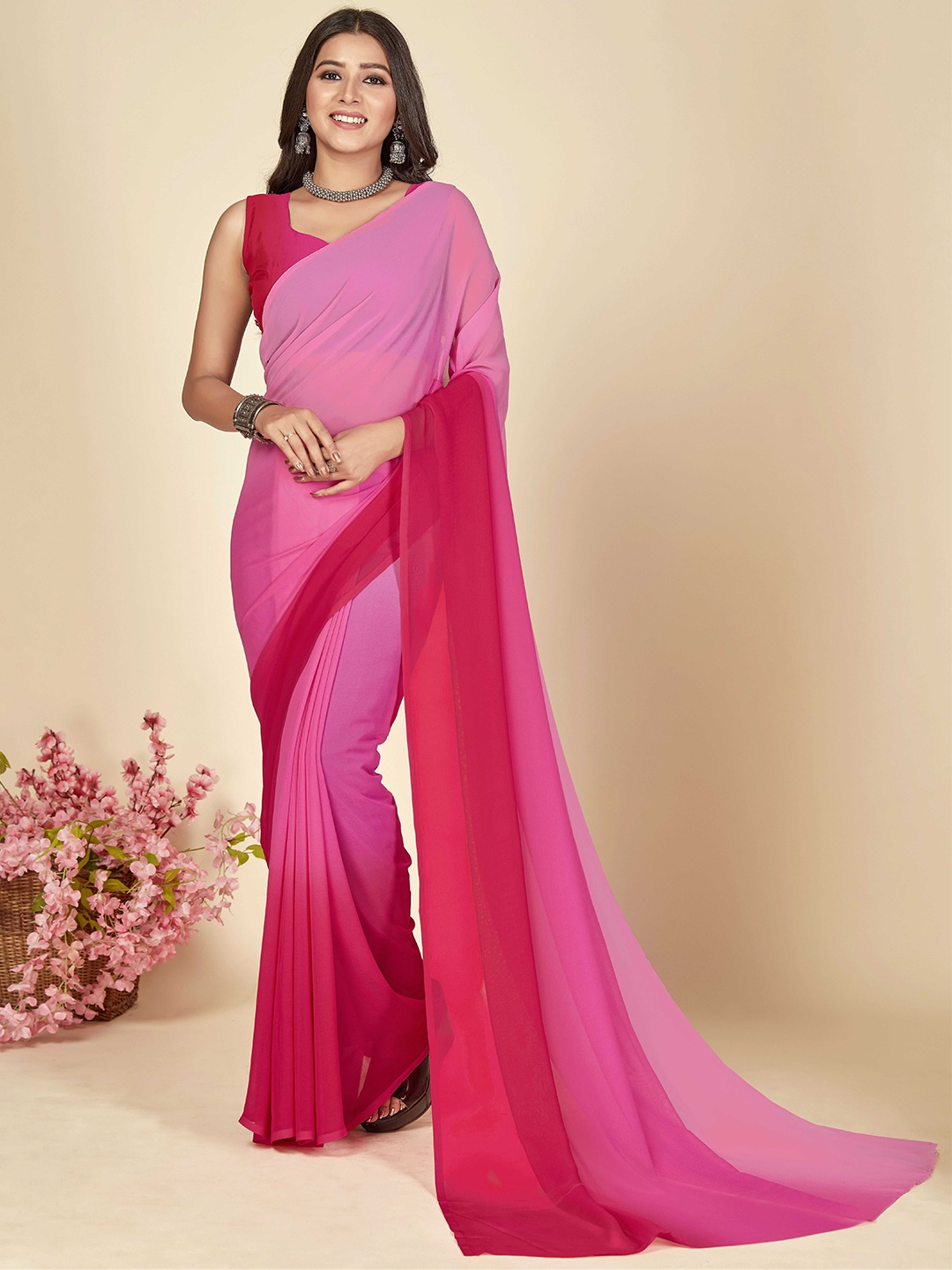 

Moda Rapido Ombre Printed Saree, Pink