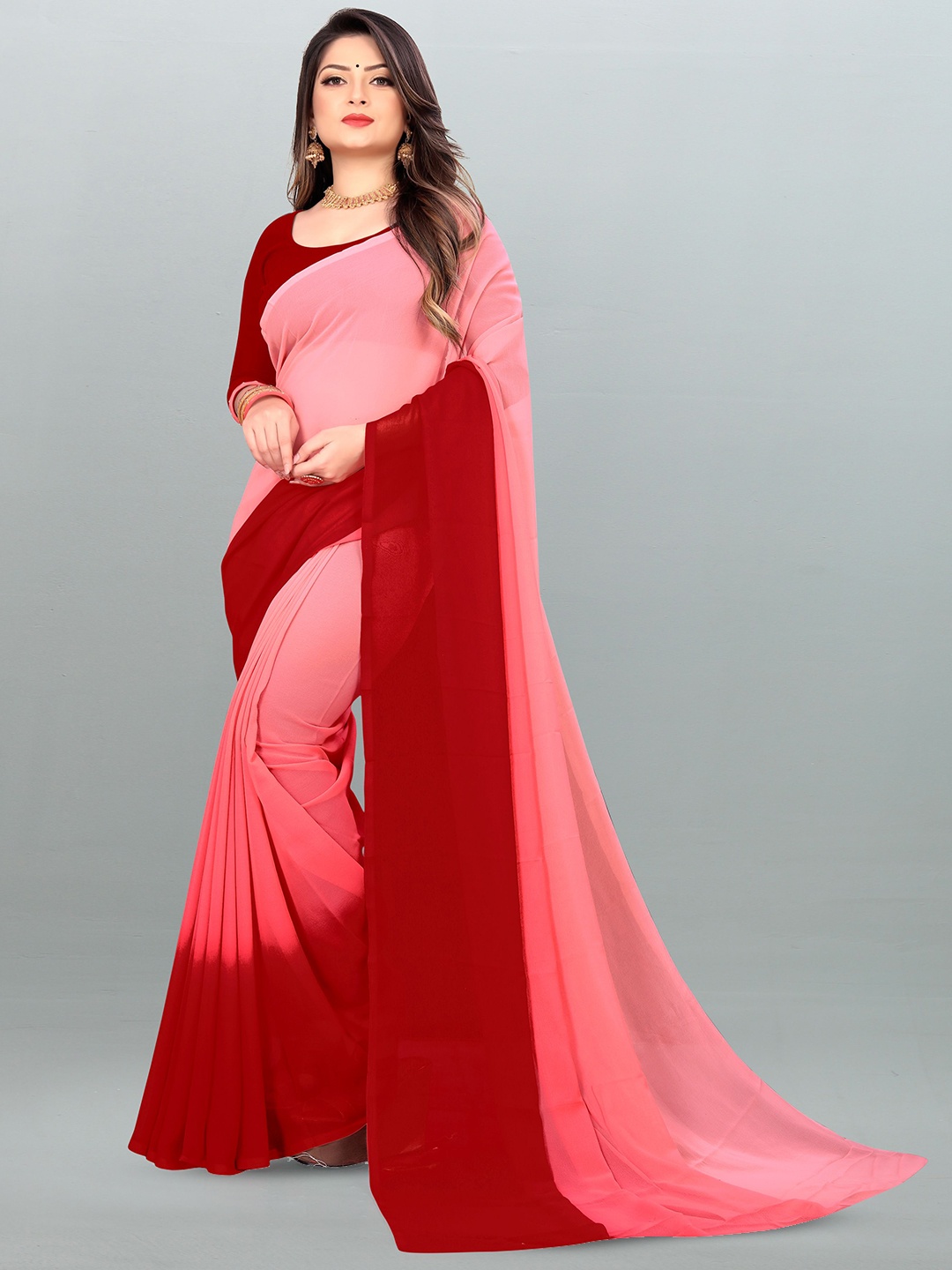 

Moda Rapido Ombre Printed Saree, Red