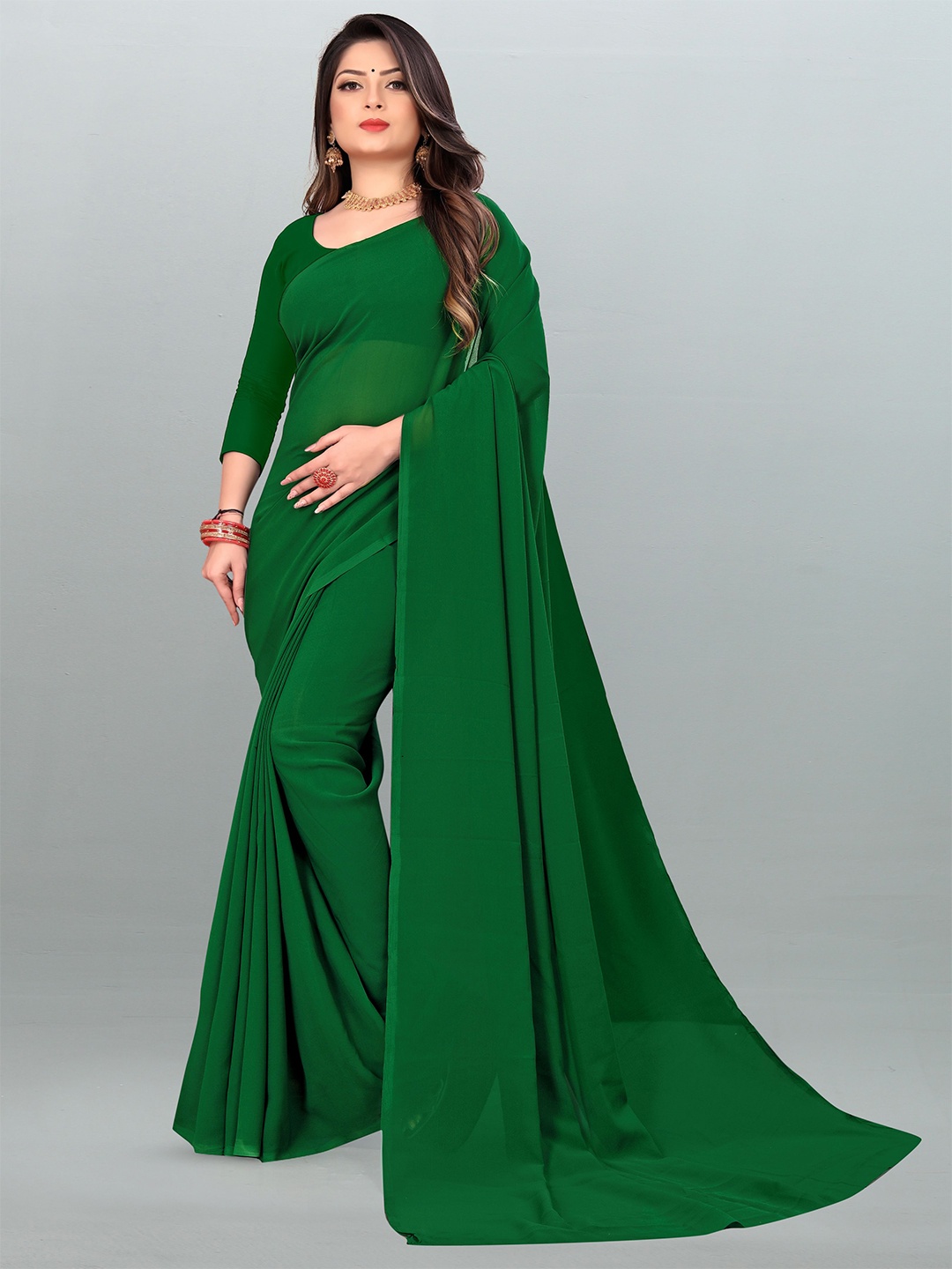 

ANAND SAREES Poly Georgette Saree, Green