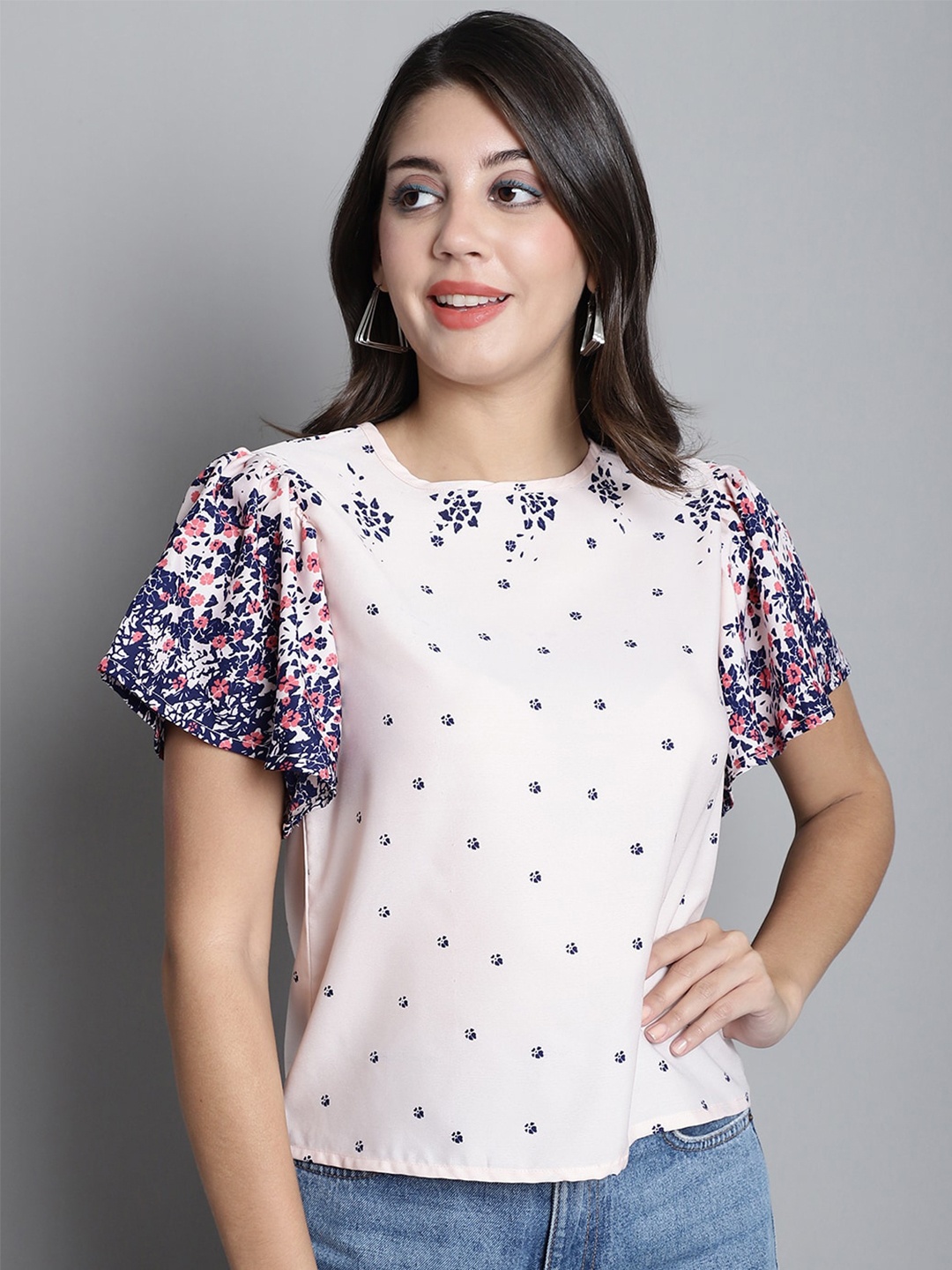 

Dressitude Floral Printed Flared Sleeve Top, Pink