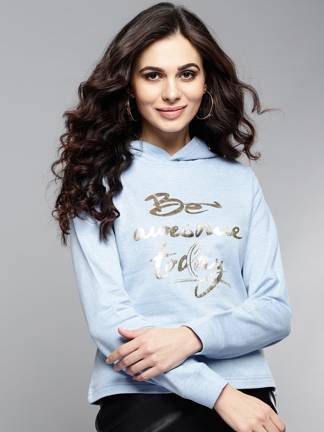 

RARE Typography Printed Hooded Pullover Sweatshirt, Blue