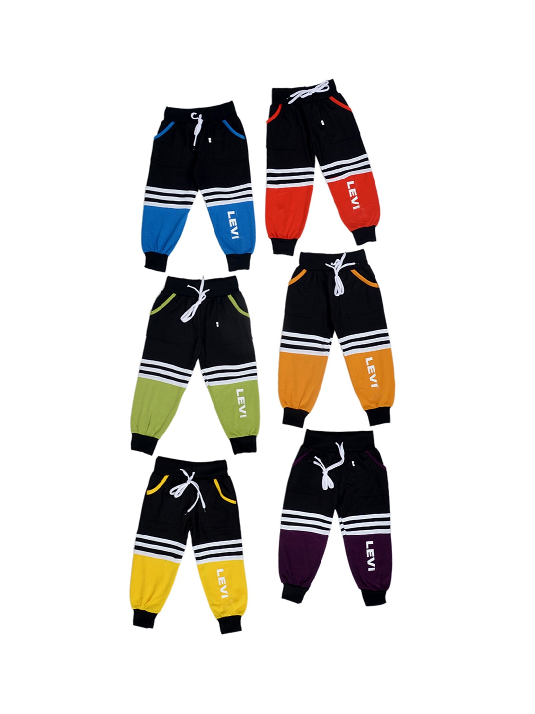 

BAESD Infants Pack Of 6 Colourblocked Mid-Rise Dri-FIT Cotton Joggers, Black