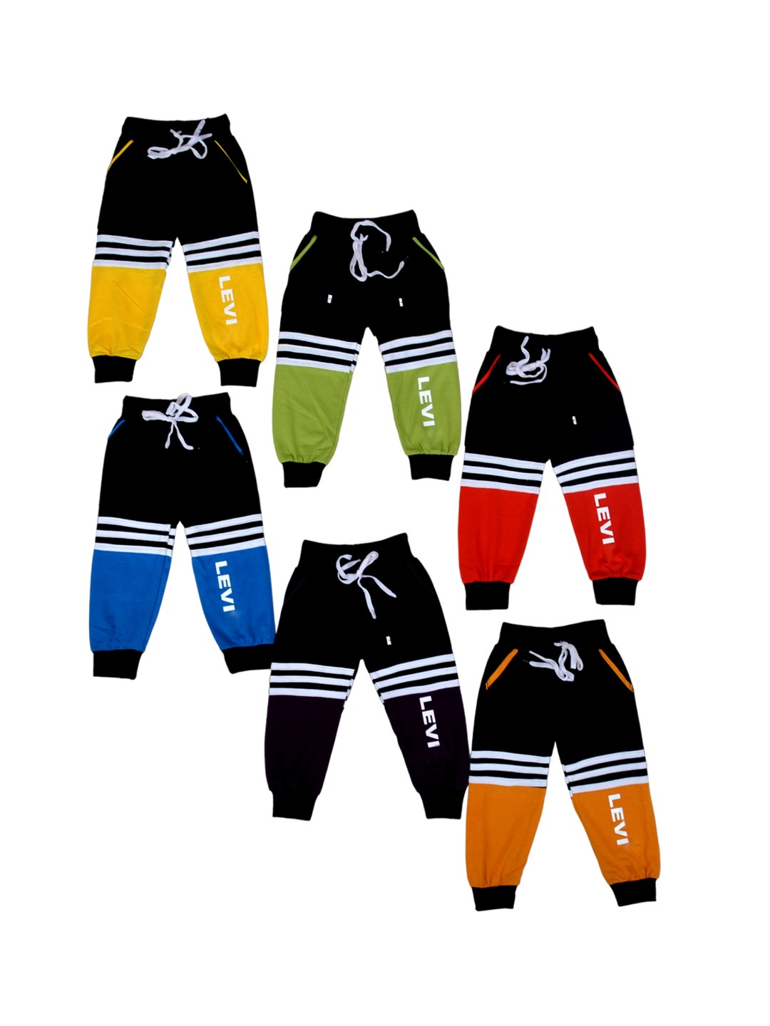

BAESD Kids Pack Of 6 Colourblocked Mid Rise Dri-FIT Cotton Joggers, Black