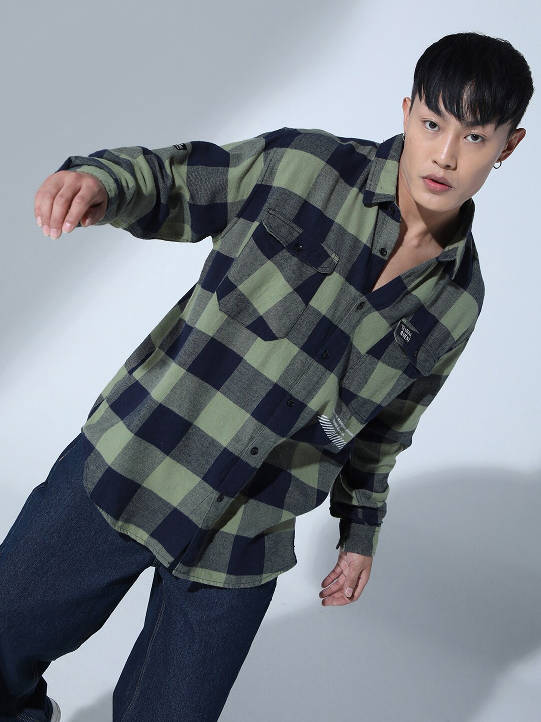 

Hubberholme Relaxed Buffalo Checks Casual Shirt, Black