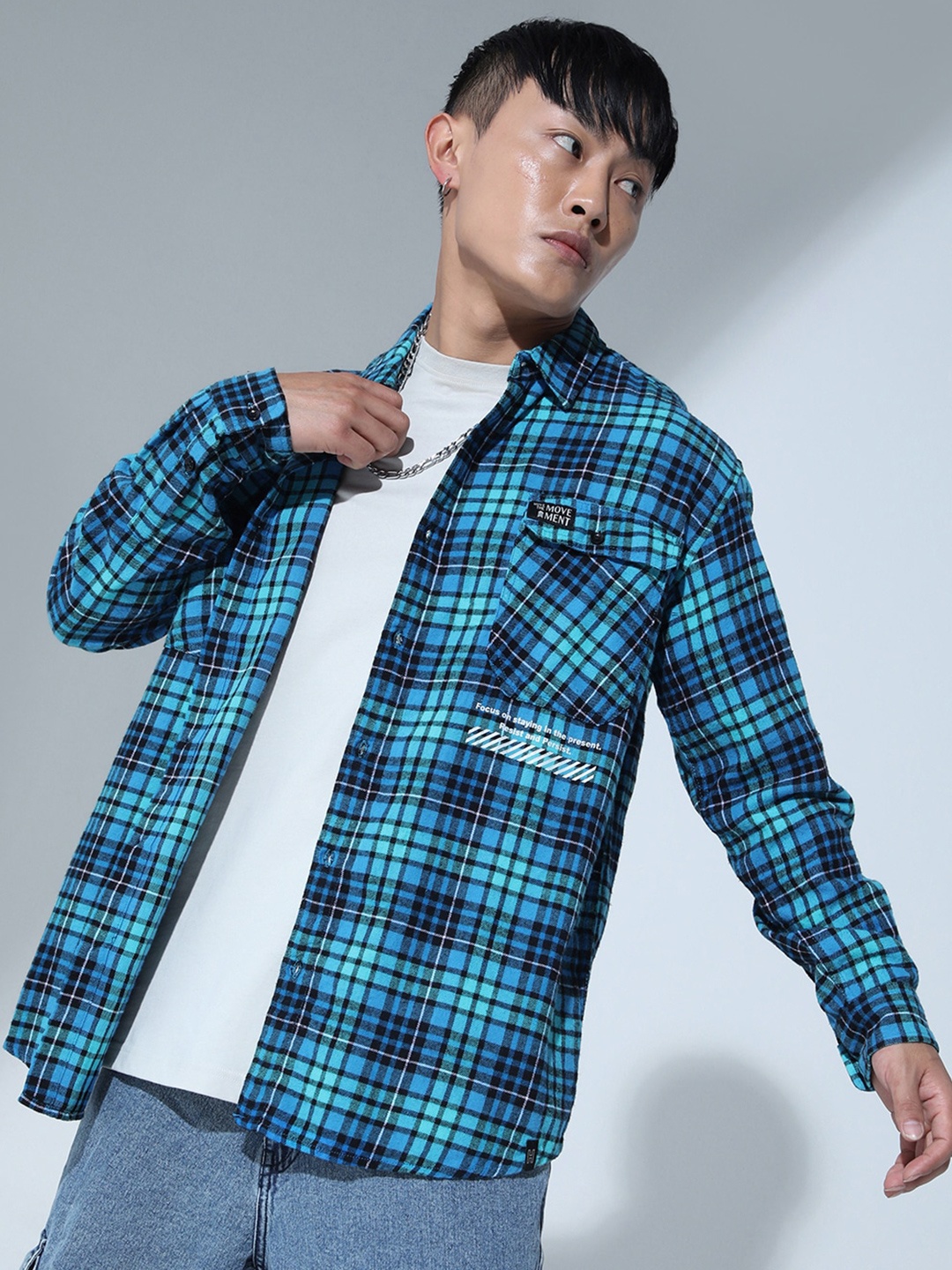 

Hubberholme Relaxed Oversized Checked Casual Shirt, Blue