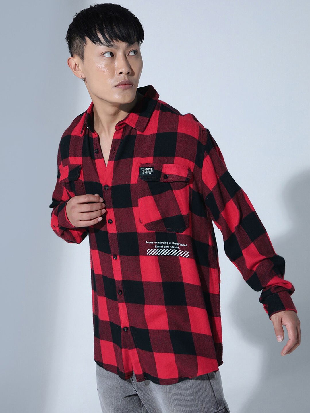 

Hubberholme Relaxed Oversized Tartan Checked Cotton Casual Shirt, Red