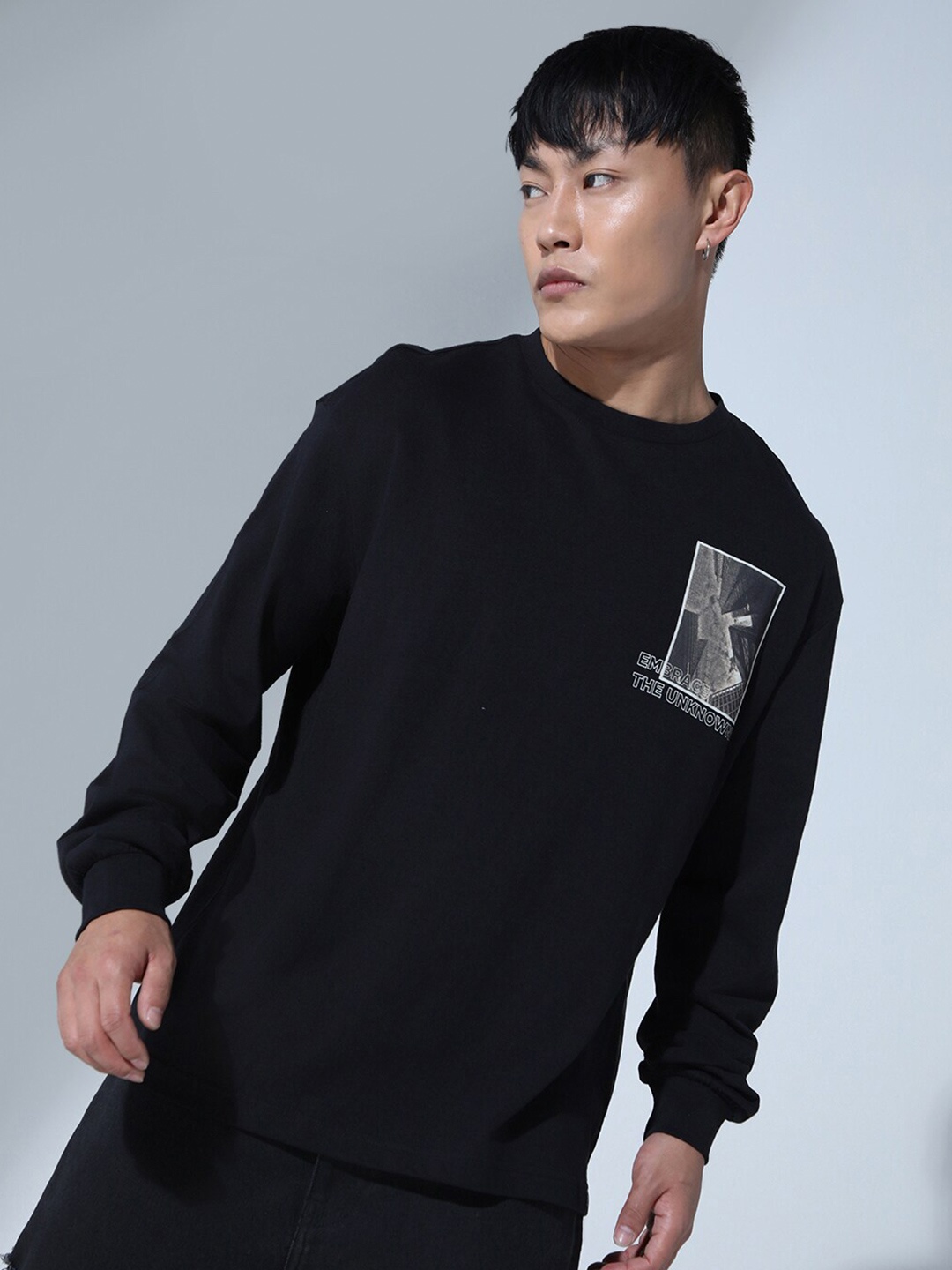 

Hubberholme Graphic Printed Relaxed Fit Pure Cotton T-shirt, Black