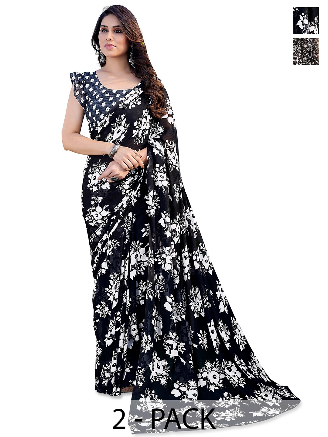 

ANAND SAREES Floral Saree, Black