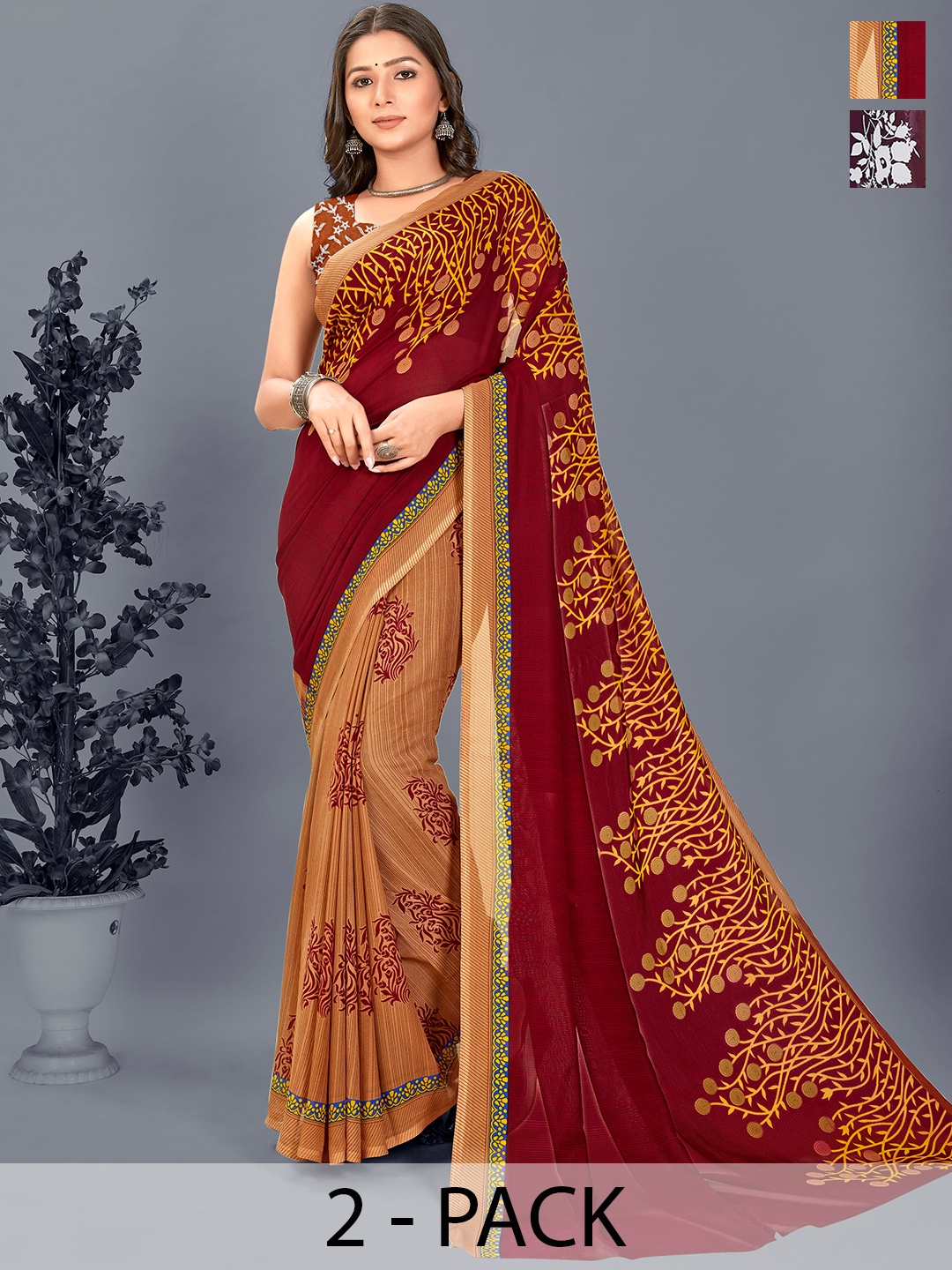 

ANAND SAREES Floral Patchwork Saree, Maroon