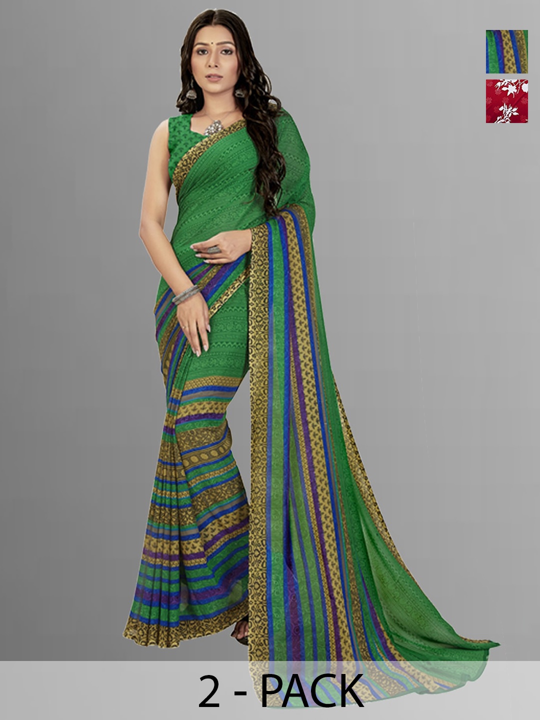 

ANAND SAREES Floral Poly Georgette Saree, Green