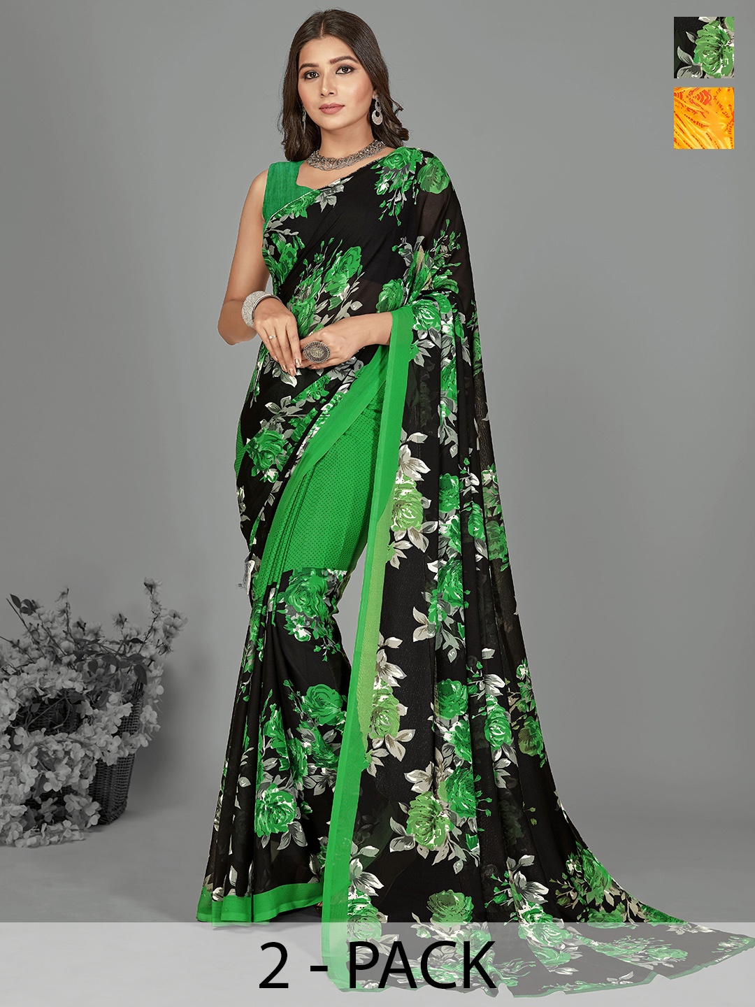 

ANAND SAREES Floral Saree, Green