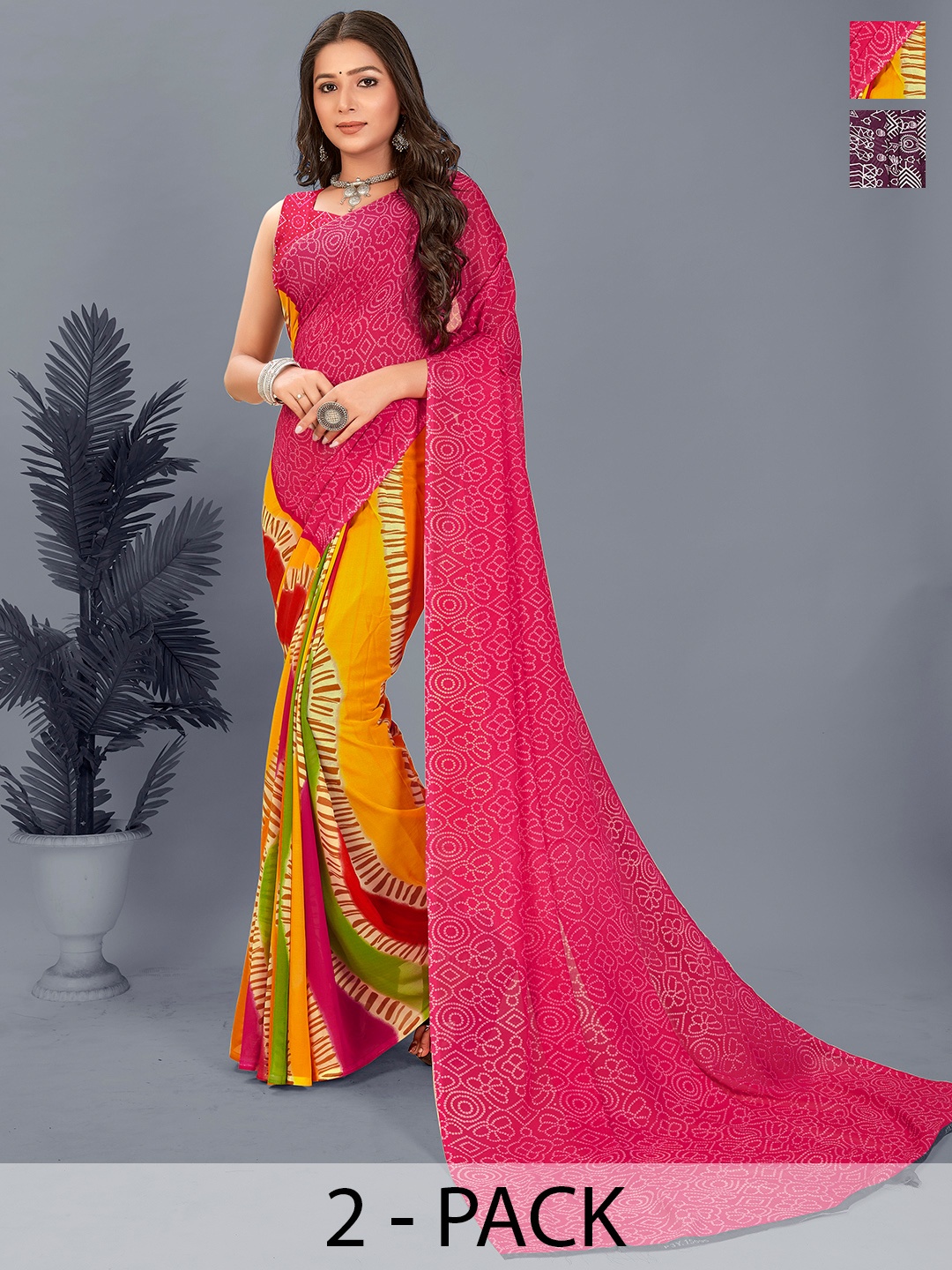 

ANAND SAREES Bandhani Poly Georgette Saree, Burgundy
