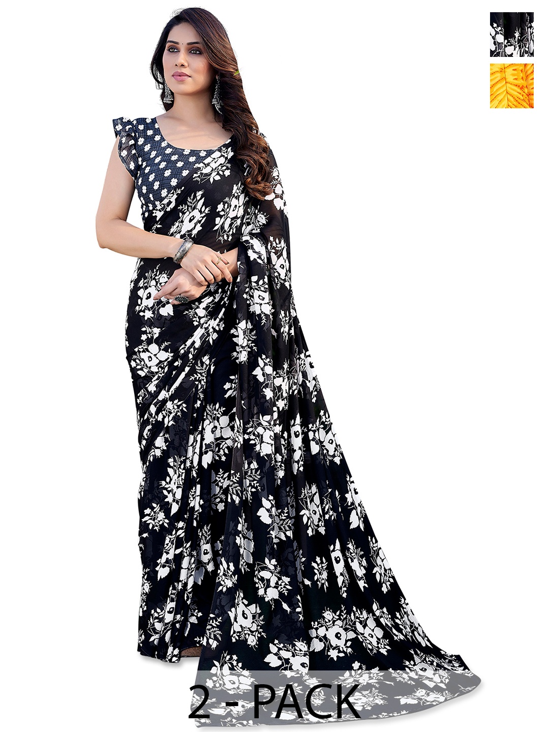 

ANAND SAREES Floral Saree, Black