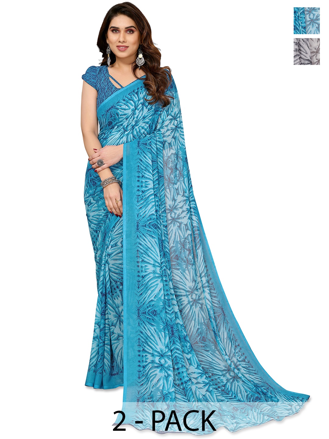 

ANAND SAREES Floral Saree, Blue