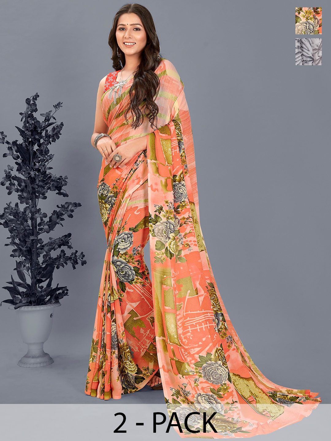 ANAND SAREES Floral Saree, Brown