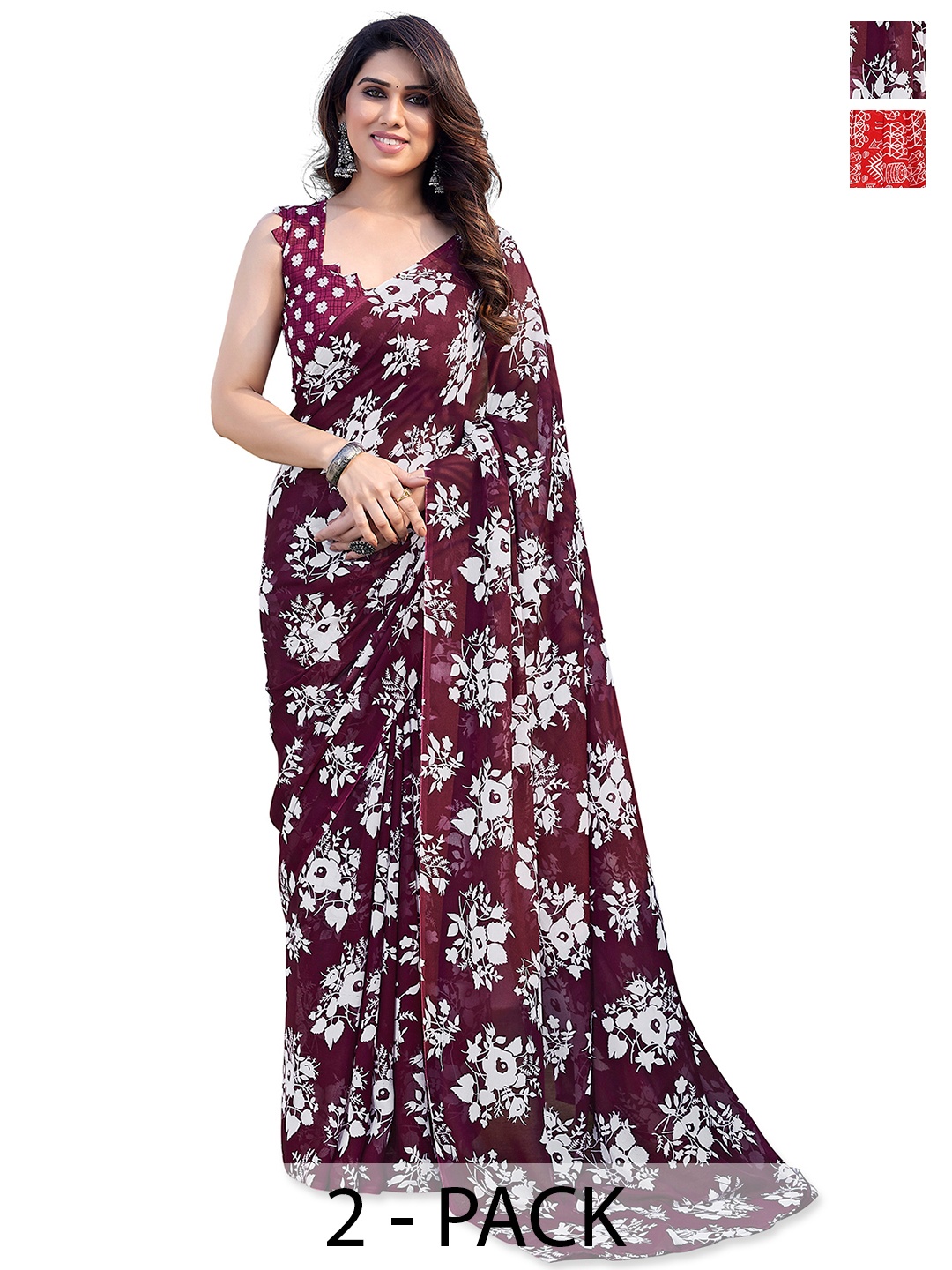 

ANAND SAREES Warli Pack of 2 Saree, Red
