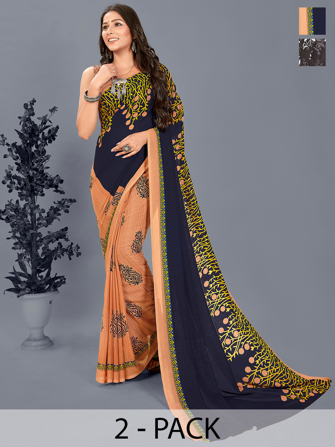 

ANAND SAREES Floral Saree, Brown