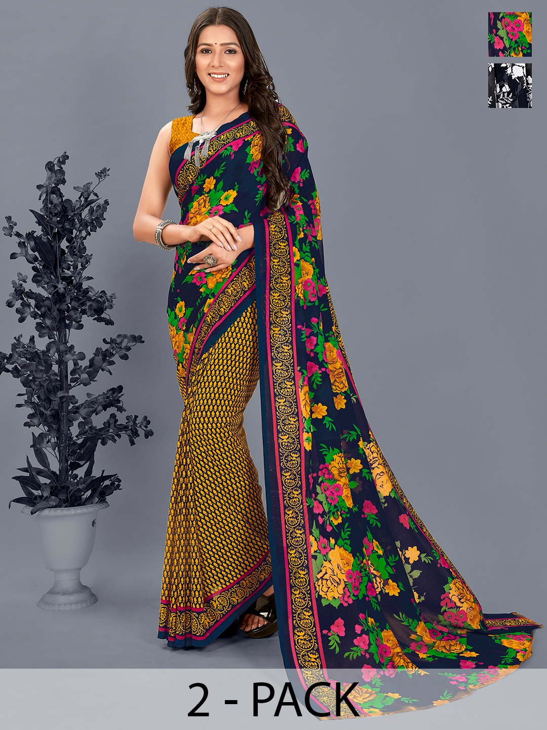 ANAND SAREES Floral Saree, Black