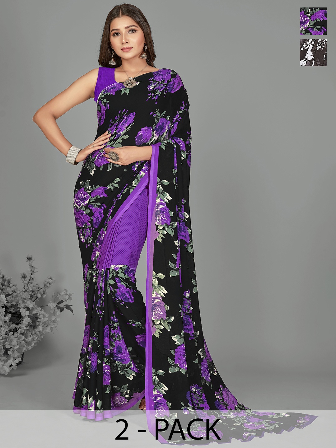 

ANAND SAREES Floral Saree, Black
