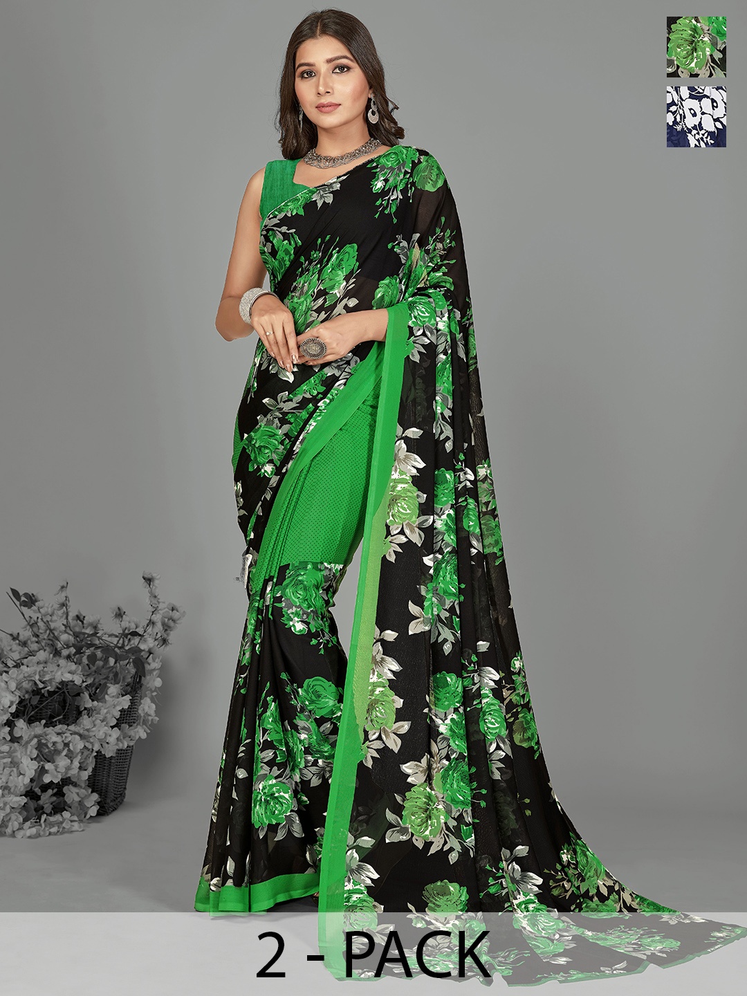 

ANAND SAREES Floral Saree, Blue