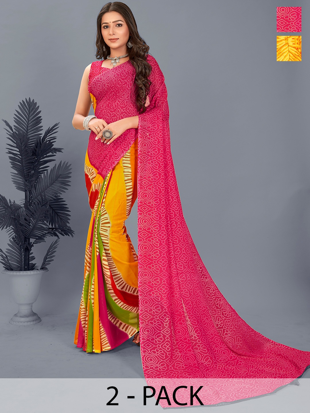 

ANAND SAREES Floral Poly Georgette Saree, Yellow